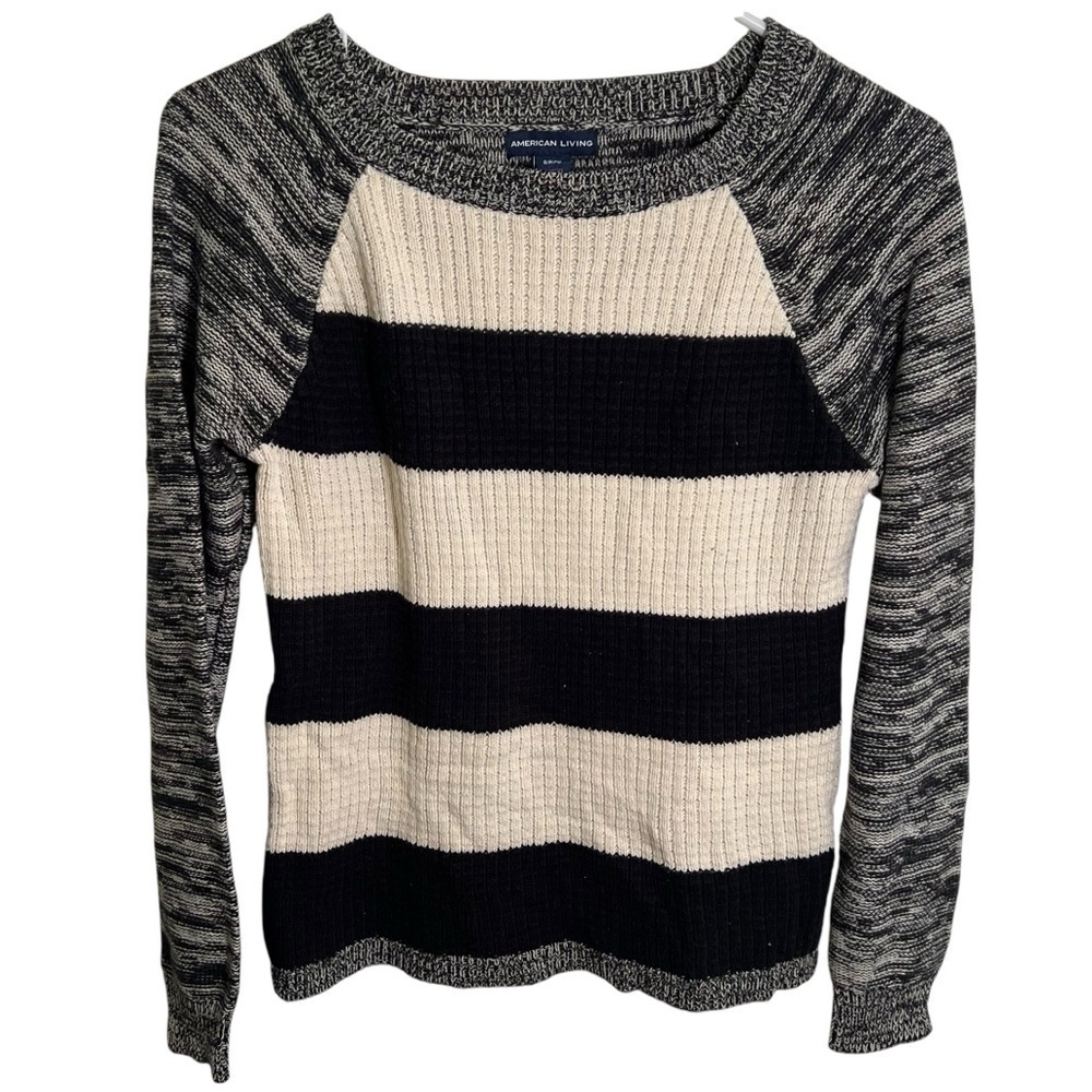 American Living Women's Size Small Crewneck Sweater‎ White Black Stripes Marled